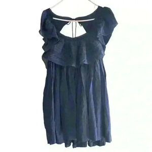 Free People Women's Hailey Cotton Ruffle Short Sleeve Mini Dress Navy M $148 NWT